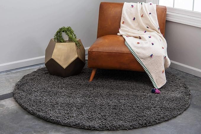 Unique Loom Solid Shag Collection Area Rug (7' 1" Round, Graphite Gray)