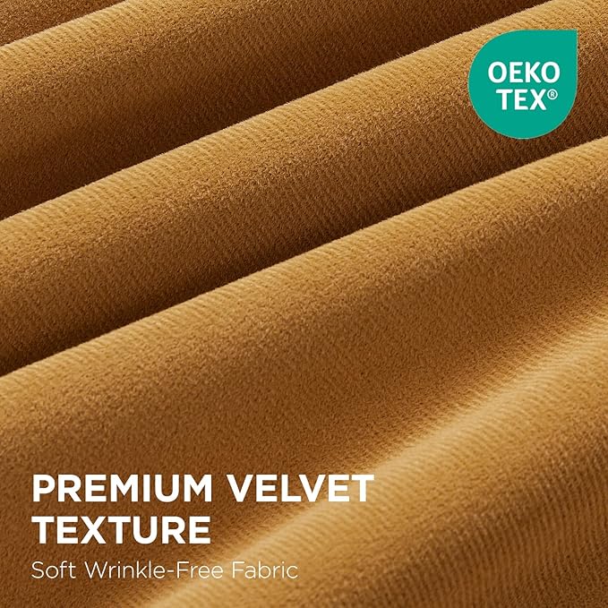 Joydeco Mustard Yellow 100% Blackout Curtains 96 Inch 2 Panels, Luxury Thermal Yellow Velvet Curtains for Bedroom Living Room, Soundproof Blackout Window Drapes, Rod Pocket & Back Tab (52W x 96L)