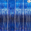 GOER 3.2 ft x 9.8 ft Metallic Tinsel Foil Fringe Curtains Party Photo Backdrop Party Streamers for Birthday,Graduation,New Year Eve Decorations Wedding Decor (4 Packs,Navy)