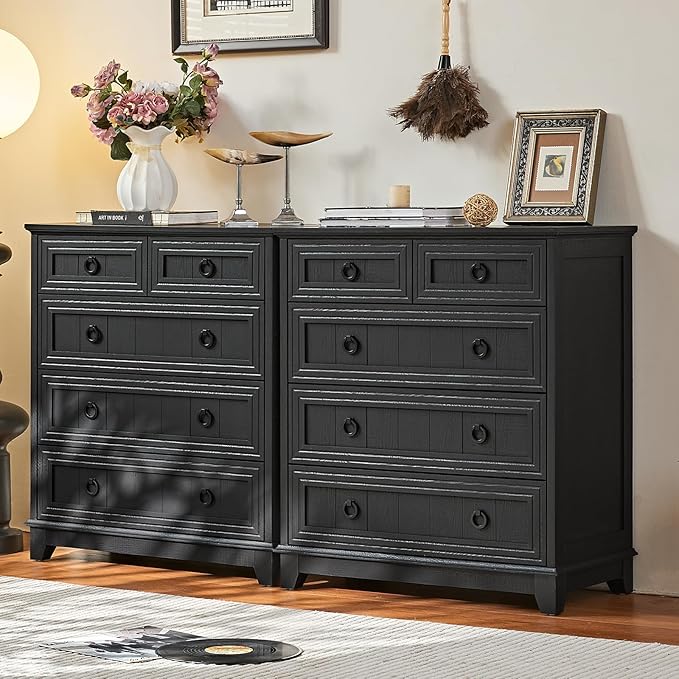 Farmhouse 5 Drawer Dresser for Bedroom, 33.2" Tall Small Dressers & Chest of Drawers, Rustic Wood Dresser with Metal Handle, Storage Organizer Closet for Living Room, Hallway, Entryway