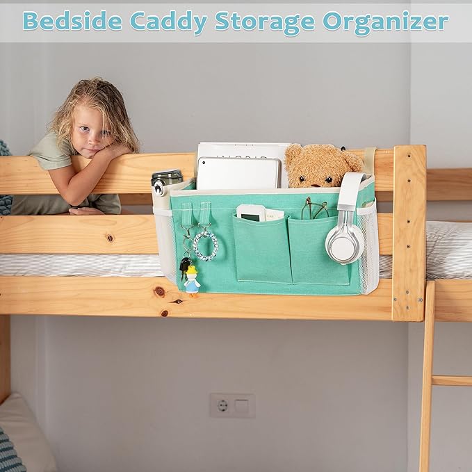 Loghot Bedside Caddy/Bedside Storage Bag Hanging Organizer for Bunk and Hospital Beds,Dorm Rooms Bed Rails,Can be Placed Glasses,Books,Mobile Phones,Keys (2pc Green)