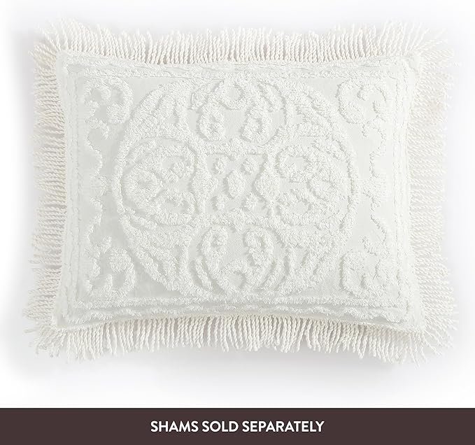 Beatrice Home Fashions Medallion Chenille Bedspread, Twin, Ivory