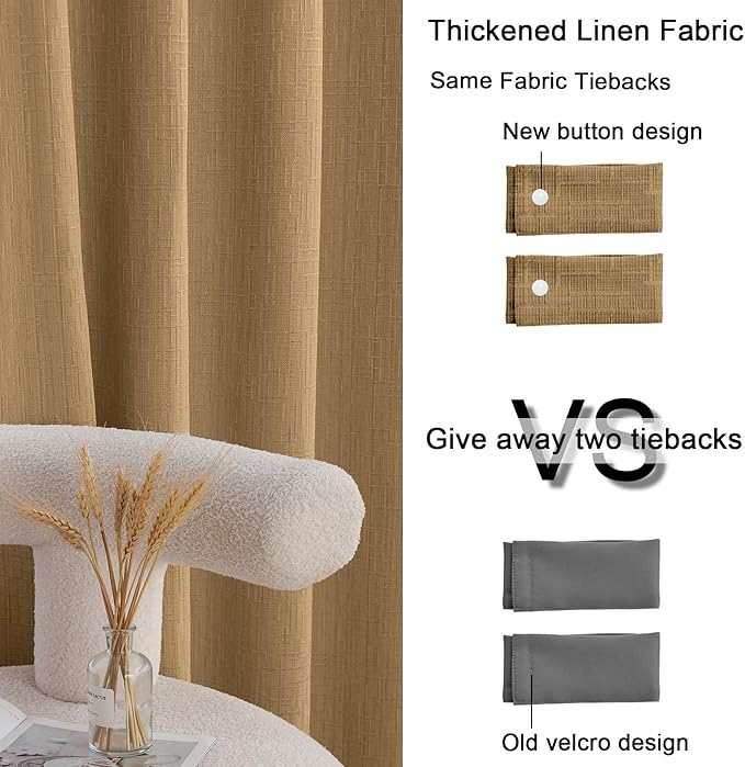 Jacquard Linen Curtains 72 inch Length 2 Panels Thick Faux Linen Blended Window Drapes Burlap Textured Curtains with Grommet for Living Room Bedroom Farmhouse (52x72 Light Coffee) Natural