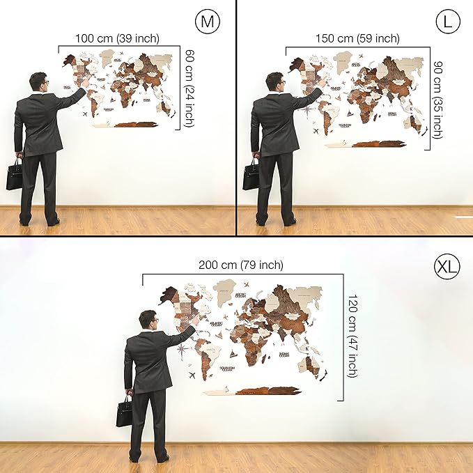 Handmade 3D Wood World Map Wall Art Large Wall Decor Track Your World Travels - Special for Home, Kitchen and Office (Medium, Terra)