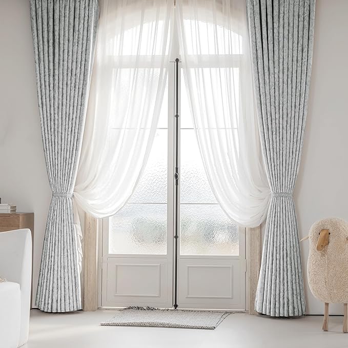 Beauoop Grey Floral Jacquard Blackout Curtains 84 Inches Long 2 Panels for Bedroom Living Room Gray Flower Chenille Room Darkening Thermal Insulated Soundproof Grommet Window Treatments Drapes, 52x84