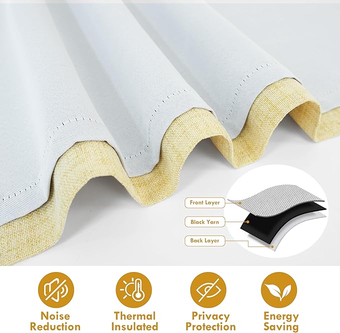 DriftAway Double Layer Linen Blackout Tie Up Curtains Thermal Insulated Fully Lined Balloon Roman Shade Bathroom Window Adjustable Rod Pocket for Small Window 25 Inch by 47 Inch Yellow