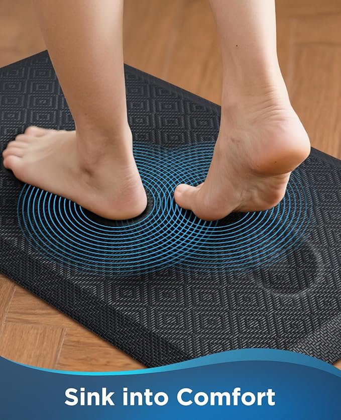 Ophanie Kitchen Mats for Floor, 3/4 inch Thick, 17x24 Anti Fatigue Cushioned Mat, Kitchen Rugs, Waterproof, Comfort Ergonomic Standing Mat for Office, Home, Sink, Black Non-Slip Ridged Bottom
