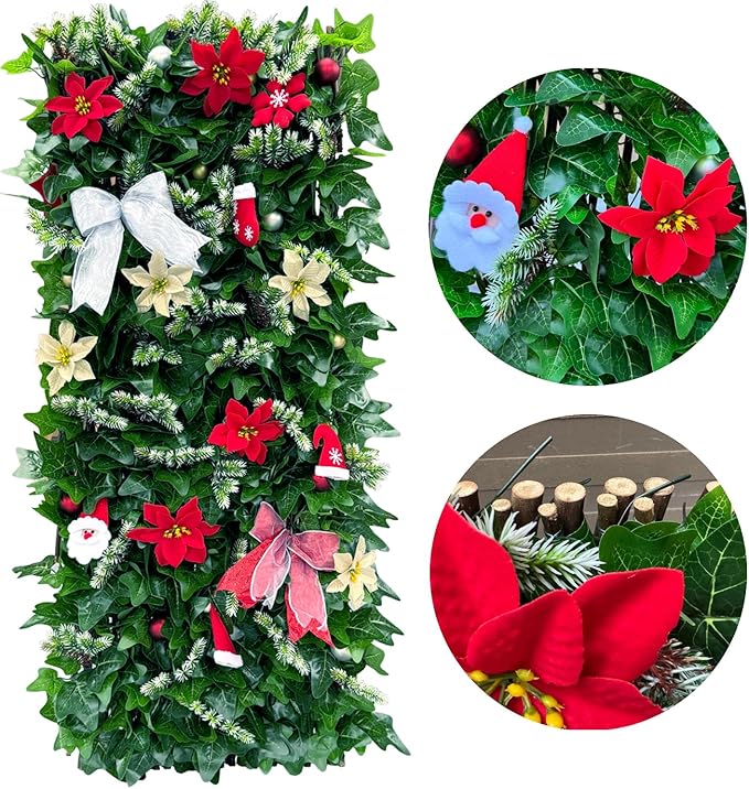 Sumery Expandable Fence Privacy Screen for Balcony Patio Outdoor,Decorative Faux Ivy Fencing Panel,Artificial Hedges (Single Sided Leaves) (1, Christmas-Ivy)