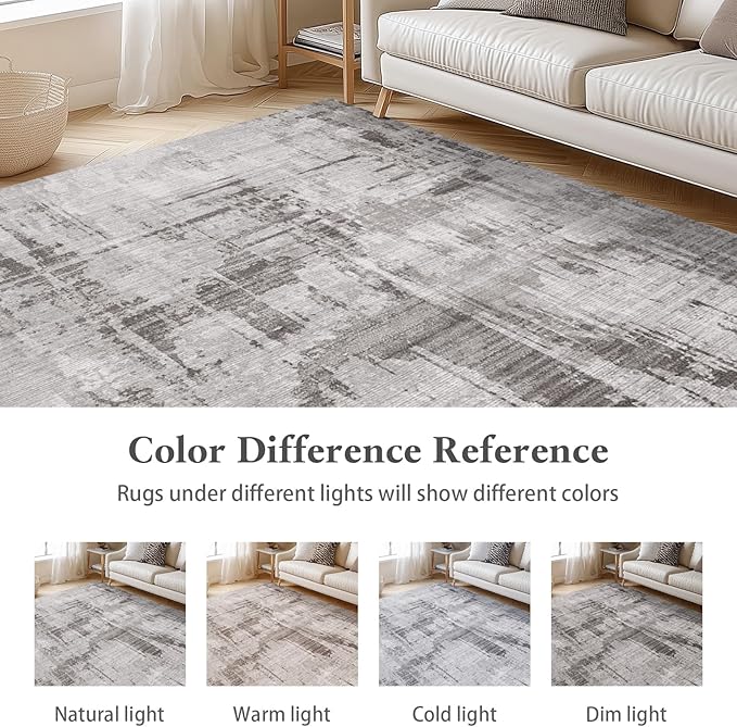 Area Rugs 6x9, Machine Washable Neutral Modern Abstract Soft Rugs for Living Room Large Carpet for Floor Non Slip Rug Under Dining Table Bed Grey Home Office | Grey