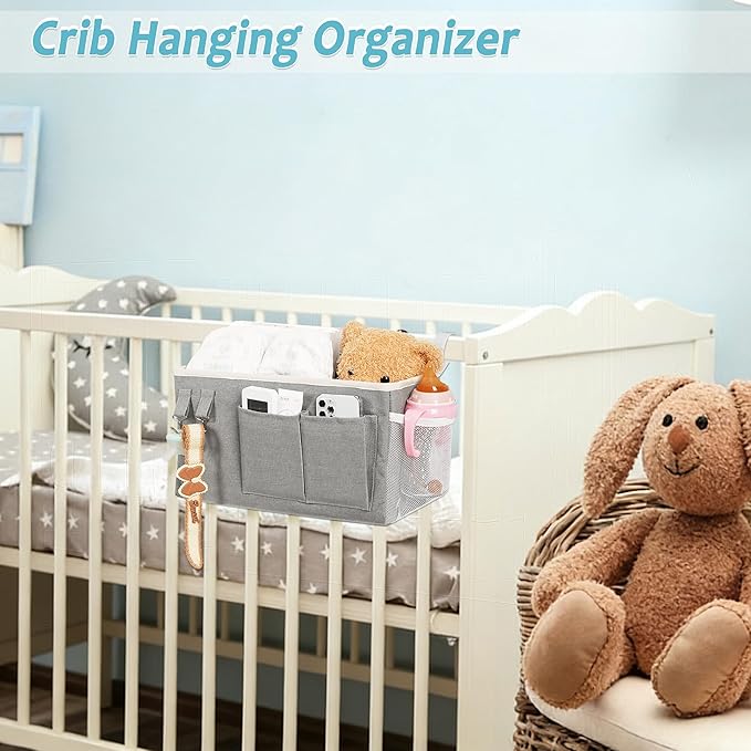 Loghot Bedside Caddy/Bedside Storage Bag Hanging Organizer for Bunk and Hospital Beds,Dorm Rooms Bed Rails,Can be Placed Glasses,Books,Mobile Phones,Keys (2pc Grey)