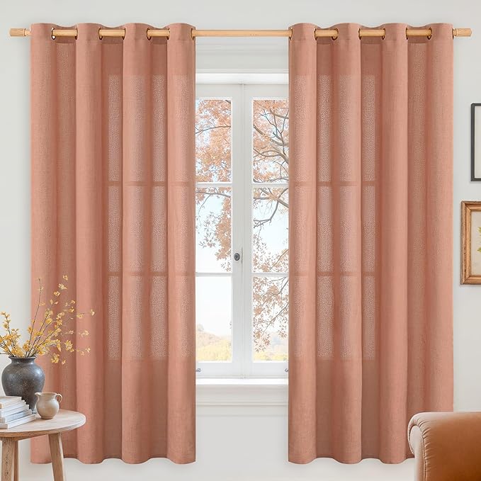 YoungsTex Terracotta Linen Curtains 68 Inch Length for Living Room, Burnt Orange Light Filtering Window Drapes with Bronze Grommet Privacy for Bedroom Decorative, 52 x 68 Inch, 2 Panels