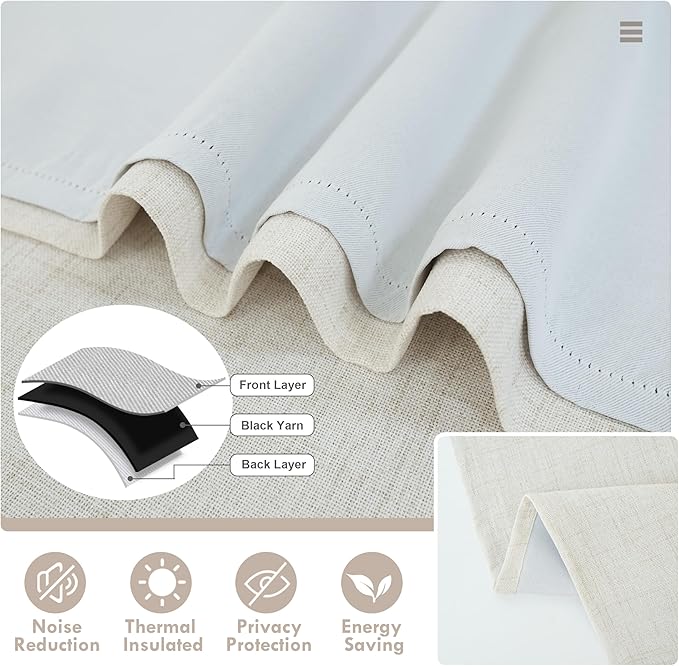 DriftAway Double Layer Linen Blackout Tie Up Curtains Thermal Insulated Fully Lined Balloon Roman Shade Bathroom Window Adjustable Rod Pocket for Small Window 25 Inch by 47 Inch Beige