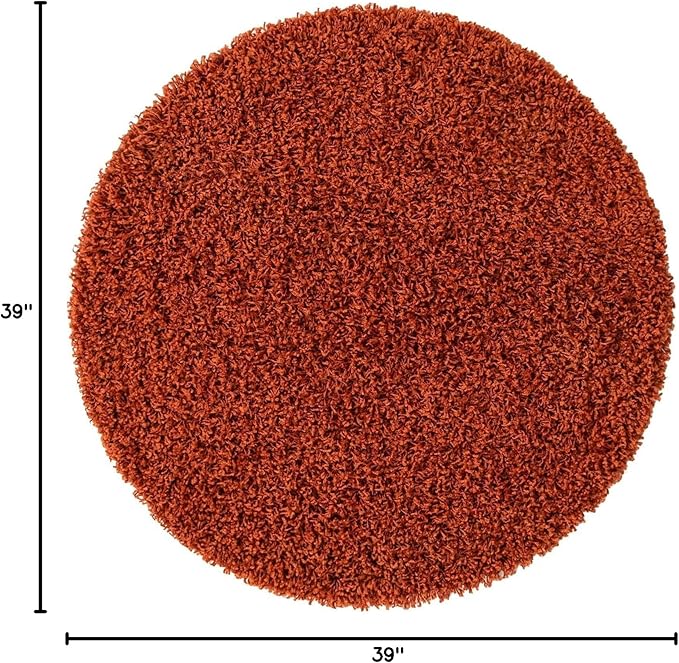 Unique Loom Solid Shag Collection Area Rug (3' 3" Round, Terracotta)