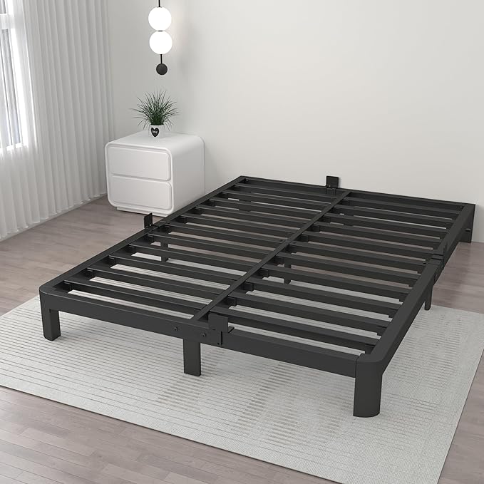 ITIMIDI 6 Inch Bed Frame Full Size with Metal Gaskets, Heavy Duty Steel Support 3000 LBS, No Box Spring Needed, DIY Headboard, Anti-Slip Mattress Stopper, Round Corner Leg, Easy Assembly, Black