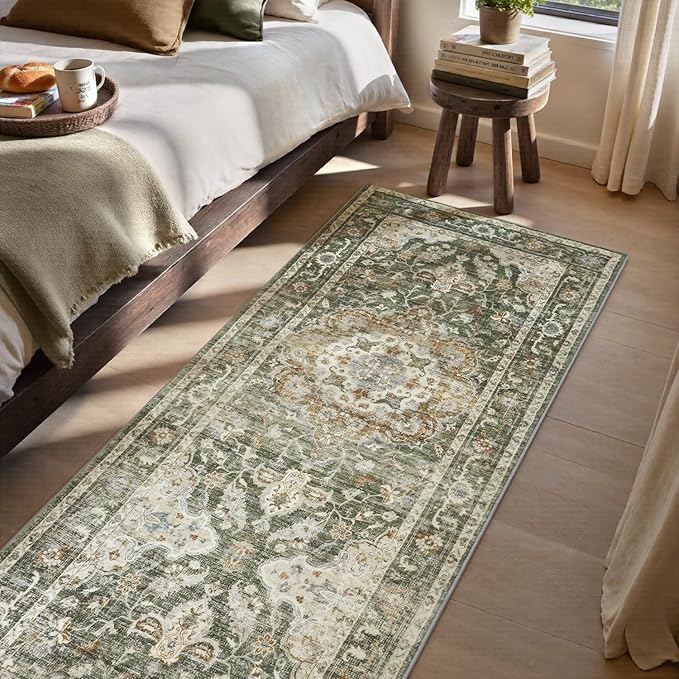 PADOOR 2X10 Runner Rug,Runners for Hallways,Soft Olive Washable Bedside Rugs for Bedroom,Non Slip Long Rug for Hallways Entryway Laundry Room Stair Kitchen Bathroom