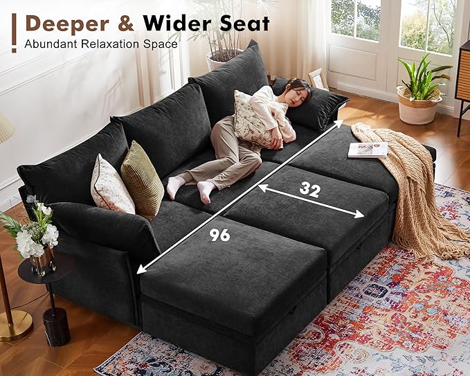 ABCASA 134.6" Oversized Modular Sectional Sofa, 6 Seater U Shaped Couch with Storage Ottoman with Reversible Chaise Deep Seat for Living Room, Apartment - Chenille Black