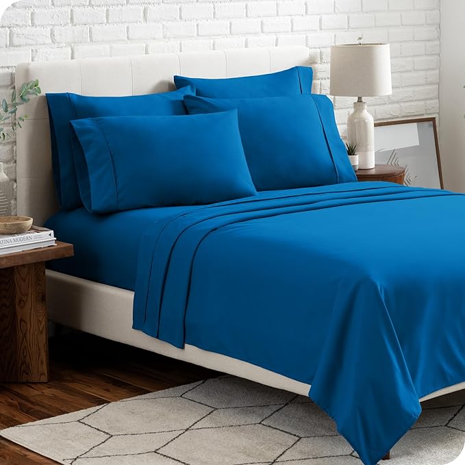 Bare Home Hotel Luxury Twin Sheet Set, Extra Soft - 4 Piece Set - Deep Pockets - Easy Fit - Cooling & Breathable - Wrinkle, Fade, Stain Resistant - Includes 2 Pillowcases (Twin, Medium Blue)