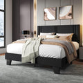 Upholstered Queen Size Bed Frame with Linen Fabric Headboard, Strong Wooden Slats Support, Noise Free, No Box Spring Needed, Black