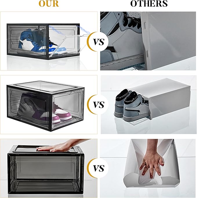 Attelite Upgrade 12pack Shoe Box Storage Containers,Thicken Sturdy Clear Stackable Plastic Shoe Organizer Box with Magnetic Door, Drop Front Shoe Box Sneakers X-Large