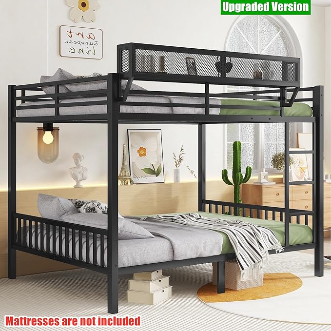 SIGONE Stronger & Safer Heavy Duty Queen Over Queen Size Bunk Bed for Adults Teens, Thickened More Stable Metal Bunkbed Frame (Greater Weight Capacity) (Queen Over Queen-B)