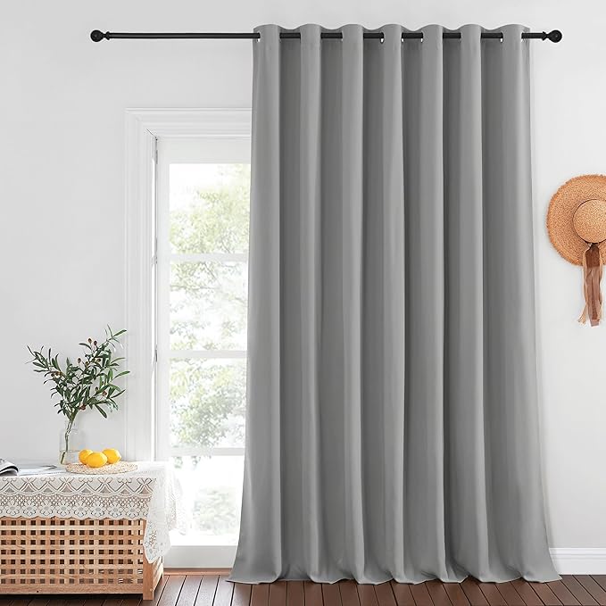NICETOWN Blackout Patio Curtains 100 x 144 Inches Long for Sliding Door Extral Wide Blackout Curtain Panels Thermal Insulated Room Divider - Grommet Top, 100" W x 144" L, 1 Panel, Silver Grey