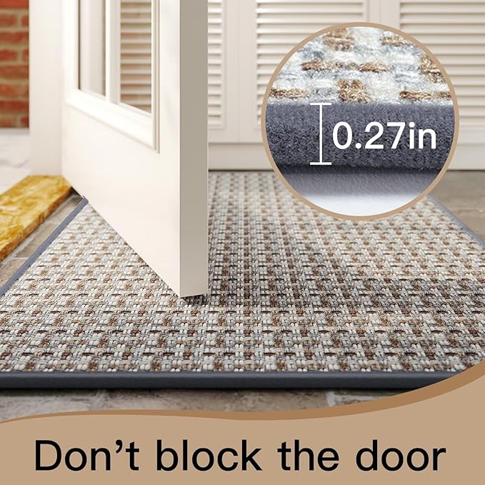 Door Mat 31"x47", Dirt Resistant and Absorbent, Non-Slip Rubber Backing Floor Mats, Easy Clean Low-Profile Doormat for Entryway, Front Door, Inside Entrance, Gray