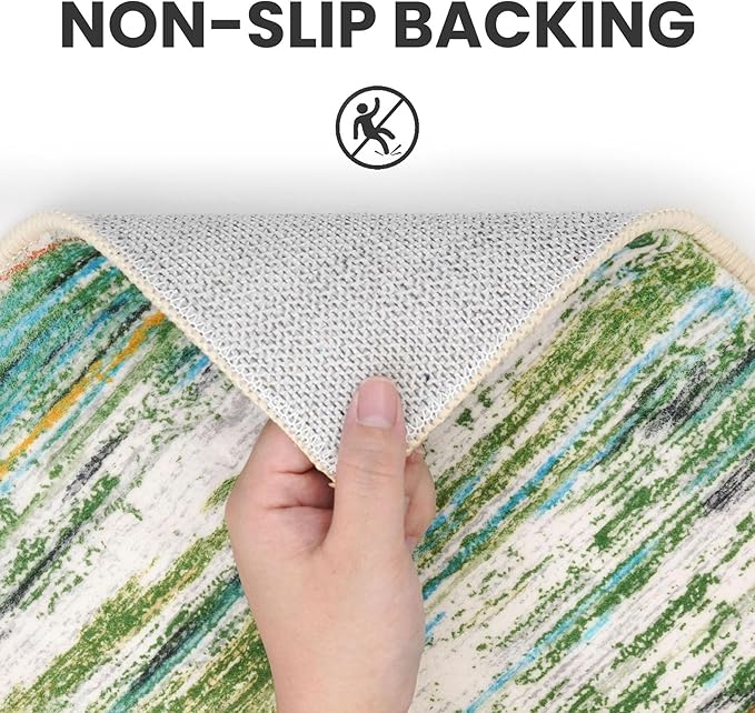 5x7 Modern Abstract Area Rug for Bedroom, Green Grey Multi Large Green Grey Multi Super Soft Washable Rug, Non-Slip Non-Shedding Rugs for Living Room, Indoor Door Mat for Nursery Home Décor