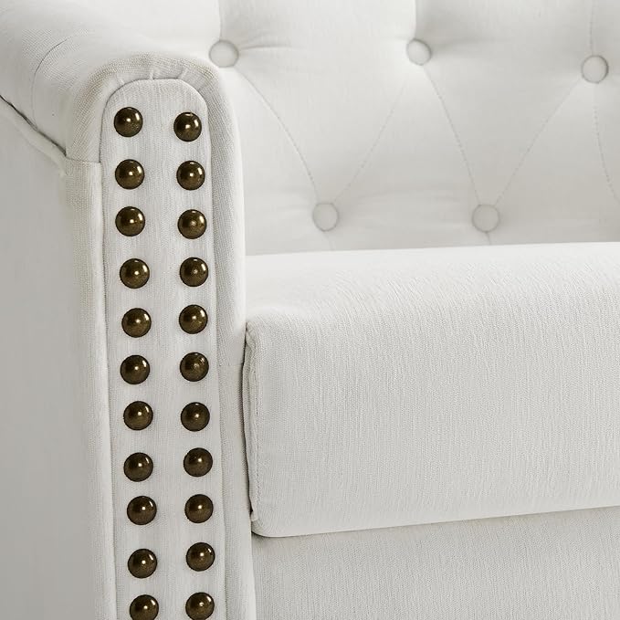 Swivel Barrel Accent Chair,Round Nailhead Chenille Fabric Living Room Arm Chairs,Modern Upholstered Comfty Reading Nook Chairs for Bedroom,Small Club Armchair,Single Sofa Side Chair,Ivory White