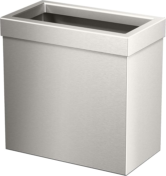 Gatco Modern Rectangle Wastebasket, Satin Nickel - Stainless Steel Trash Can with Removable Lid, Leakproof, 3 Gallon Capacity for Bathroom, Bedroom, Kitchen, or Office