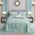 CHIXIN Bedspread Coverlet Set Queen Size - Lightweight Bedding Cover - Beautiful Stitching - 5 Piece Reversible Bedspread - Gorgeous Damask Paisley Pattern (Queen, Seaglass)