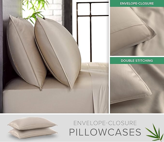 Pure Bamboo Twin XL Sheets, Genuine 100% Organic Viscose Derived from Bamboo Bed Sheet Set, Luxuriously Soft & Cooling, Double Stitching, 2 Year Quality Promise (Twin XL, Sand)