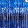 GOER 3.2 ft x 9.8 ft Metallic Tinsel Foil Fringe Curtains Party Photo Backdrop Party Streamers for Birthday,Graduation,New Year Eve Decorations Wedding Decor (Navy Blue,3 pcs)