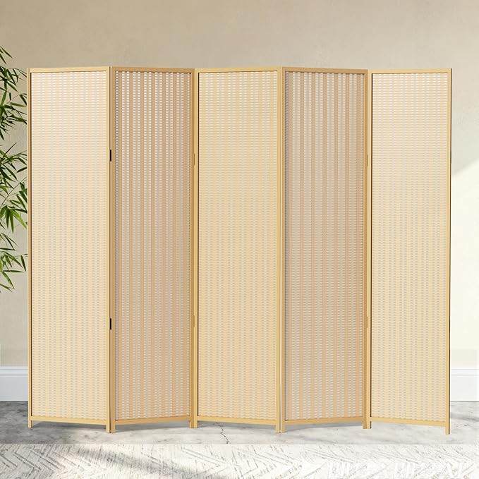 5 Panel Room Divider and Extra Wide Folding Privacy Screen, 79" W x 67" H, Bamboo Room Divider for Room Separation.