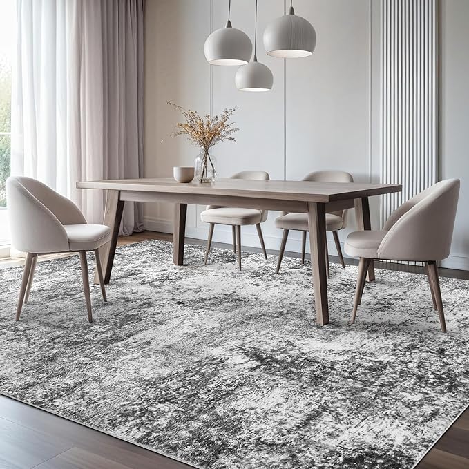 Area Rug Living Room Rugs - 7x9 Large Soft Indoor Neutral Modern Abstract Low Pile Washable Rug Carpet for Bedroom Dining Room Farmhouse Home Office - Grey