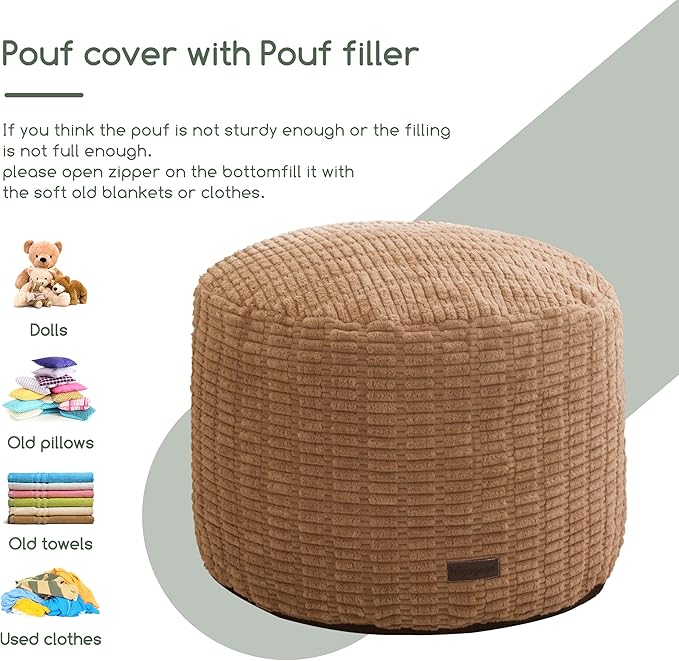 HIGOGOGO Pouf Ottoman Stuffed Round Modern Foam Filled Foot Rest Poufs for Living Room Chair Decorative 26 X 18 Inches Boho Relax Stool for Wedding Christmas Party, Brown