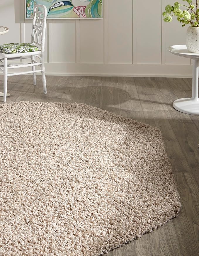 Unique Loom Solid Shag Collection Area Rug (4' Octagon, Taupe)