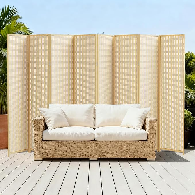 8 Panel Room Divider and Extra Wide Folding Privacy Screen, 126" W x 67" H, Bamboo Room Divider for Room Separation