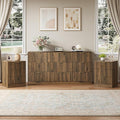 Walnut Dresser & 3 Drawer Nightstand Set 3-Piece, 63” Long 9 Drawer Dresser and Night Stand Set of 2, Fluted Modern Wood Chest of Drawers Storage Dressers Set for Bedroom, Walnut