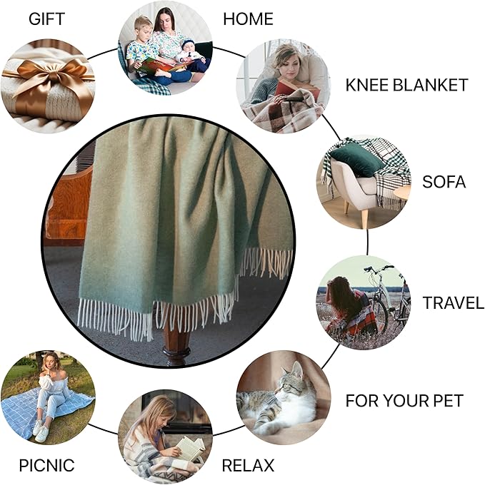 | Wool Blanket/Throw | 100% New Zealand Wool | Perfect for Home and Outdoors | Virgin Wool Throw with Fringes 55"x79"(140 x 200 cm)