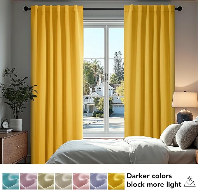 Deconovo Room Darkening Curtains Back Tab and Rod Pocket Curtains Thermal Insulated Blackout Curtains for Bedroom 52Wx72L Inch Mellow Yellow Set of 2