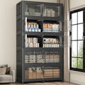 250GAL Storage Bins with Lid and Wheels, Stackable Closet Organizers and Storage Drawer, Collapsible Storage Box with Dividers, Foldable Plastic Cabinets for Room, Kitchen, 5 Pack Black