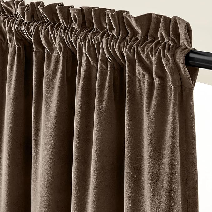 Lazzzy Velvet Blackout Curtains Thermal Insulated Room Window Drapes Super Soft Luxury Curtains for Living Room Bedroom Rod Pocket 2 Panels, Truffle, 52" W x 84" L