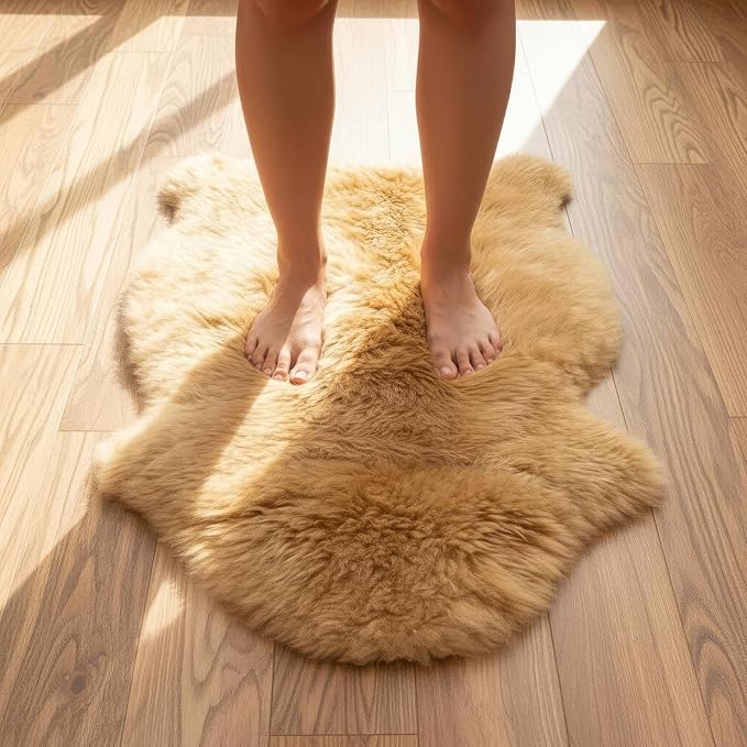 Super Area Rugs Brown Sheepskin Rug - Golden Brown Sheep Rugs - Premium Quality Sheep Skin for Chair Draping and Floor Covering