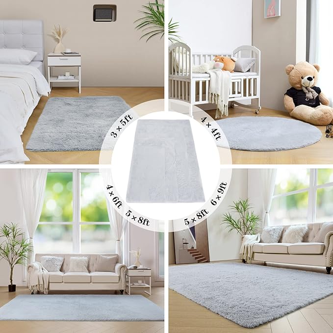 duduta 6x9 ft Grey Rectangle Fluffy Rug, Shag Fuzzy Plush Carpet for Bedroom Nursery Living Room Home Decor