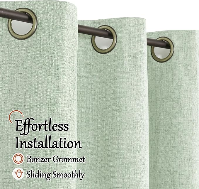 Sage Green Blackout Curtains for Bedroom - Linen Curtains 95 Inch Length Thermal Insulated Privacy Burlap Boho Window Drapes for Living Room Scandi Farmhouse Dining, 2 Panels, Each 52" Wide
