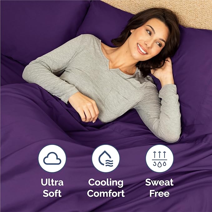 Queen 6 Piece Sheet Set - Cooling, Comfy & Breathable - Hotel Luxury Bedding, Includes Fitted Sheet for Women, Men, Kids and Teens - 1 Flat, 1 Fitted Sheet, 4 Pillowcases with Deep Pockets - Purple