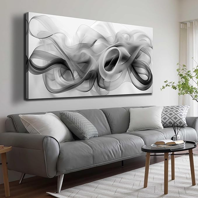 JuhaiArt White Canvas Wall Decorations Black Wall Art Large Abstract Canvas Wall Art for Living Room Poster Picture for Home Office 29"x 59"