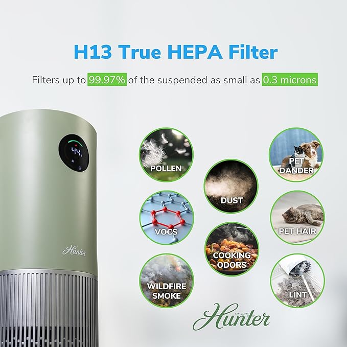 Hunter Fan Company Humidifier and Air Purifier In One, Advanced Filtration Air Purifiers for Home, Air Purifiers for Home Pets, Humidifiers for Bedroom and Humidifiers for Bedroom Baby, Sage/Silver