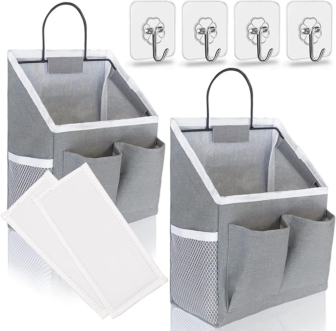 Kanrichu 2pcs Small Wall Hanging Baskets for Organizing, Wall Hanging Storage Bag as Over the Door Organizer, Wall File Organizer, Rv Storage and Organization. For Bedroom, Office, Camper (Gray)