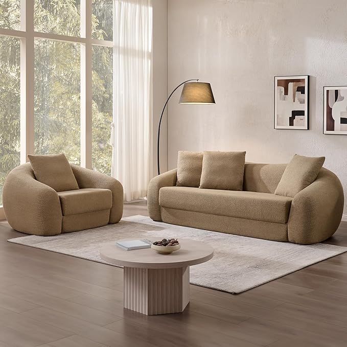 SICOTAS Curved Sofa Couch Bed for Living Room Convertible Futon Cloud Boneless Sleeper Chair Pull Out Floor Couch with Deep Seat Sofa Set Foam No Assembly Required for Bedroom Apartment Office, Brown